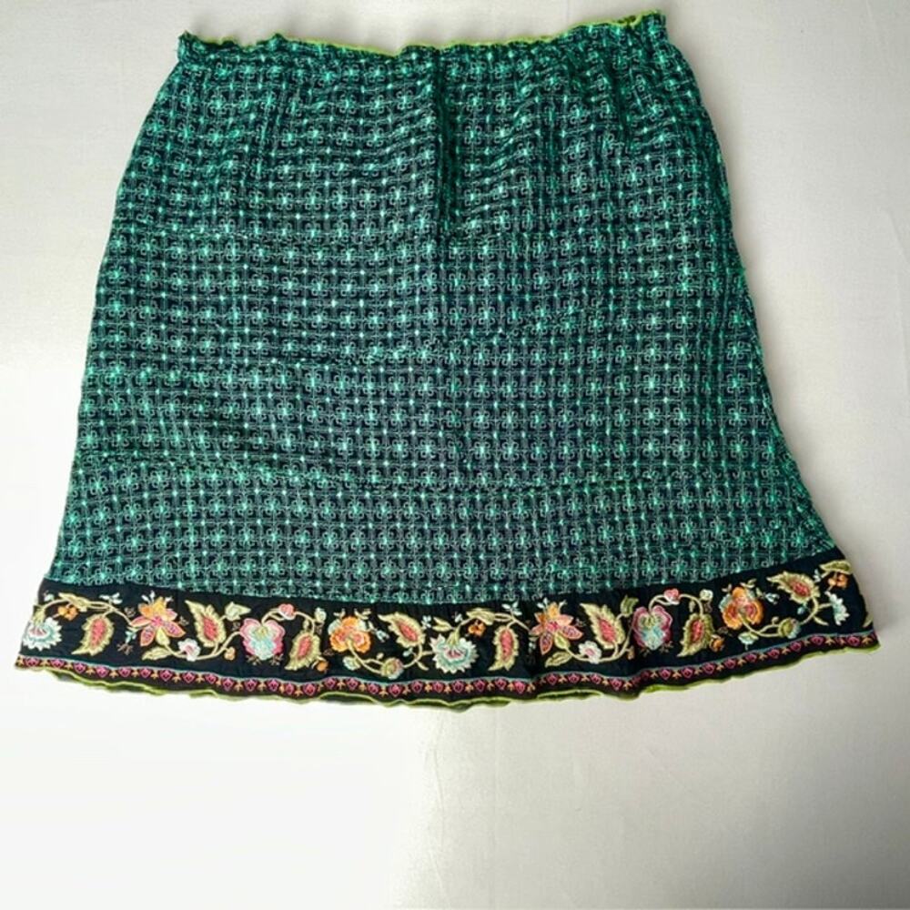 Johnny Was Embroidered Boho Mini Skirt Green Floral Festival Size S